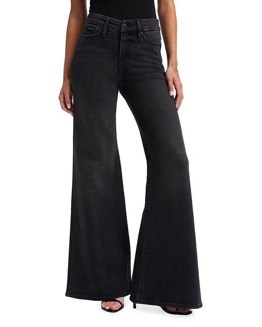 GOOD AMERICAN Denim Good Waist Flared Palazzo Jeans in Black Lyst