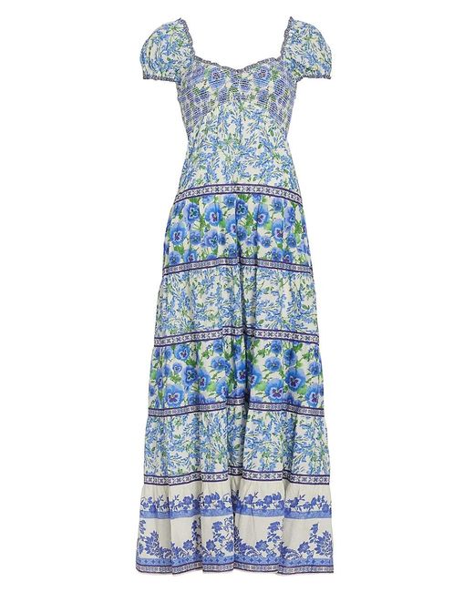 Alice + Olivia Cotton Rosalyn Tiered Maxi Dress in Blue | Lyst