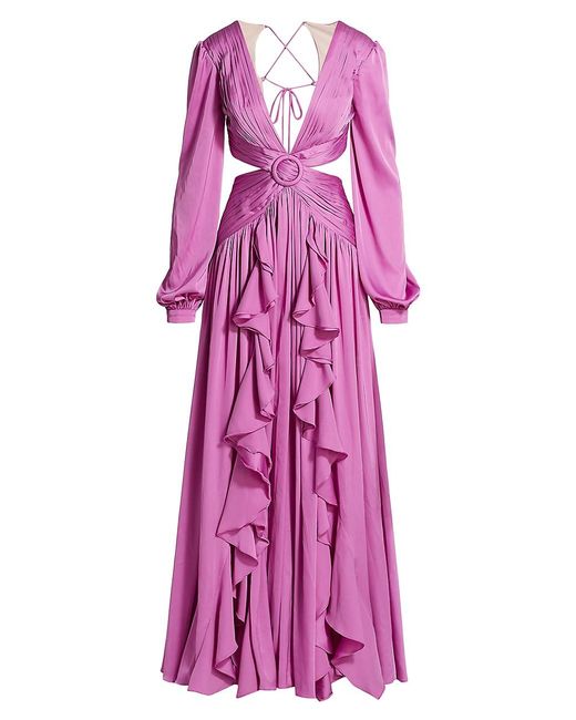 PATBO Satin Plunge Cutout Maxi Dress in Purple - Lyst