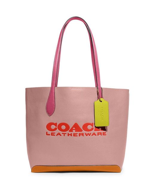 COACH Kia Colorblocked Pebble Leather Tote in Pink | Lyst