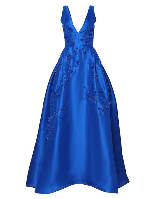 Carolina Herrera Silk Sleeveless Floral-appliqué Gown in Cobalt (Blue ...