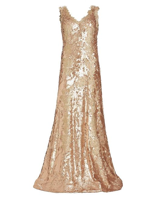 Rene Ruiz Collection V-neck Sequin Gown in Natural | Lyst