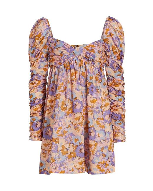 Zimmermann Cotton Violet Floral Twist Front Minidress | Lyst