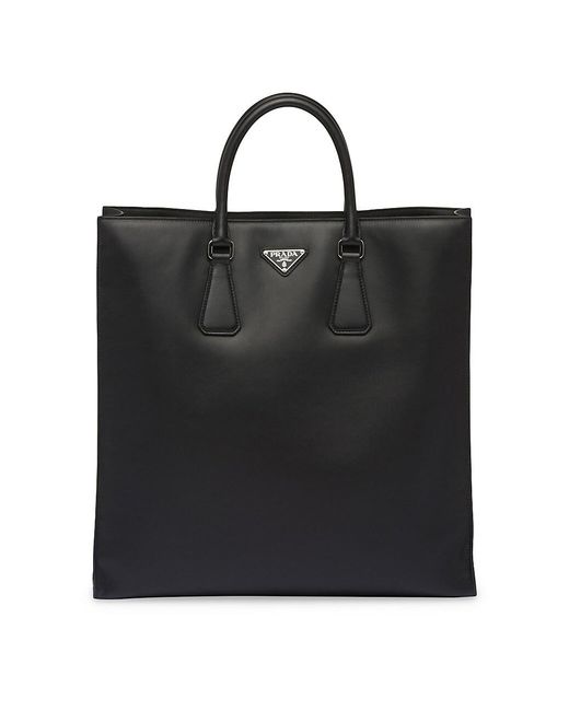 Prada Leather Tote Bag With Shoulder Strap in Black for Men Lyst
