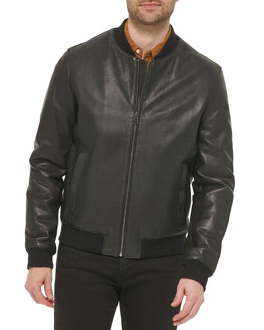 Cole Haan Varsity Leather Jacket in Black (Gray) for Men | Lyst