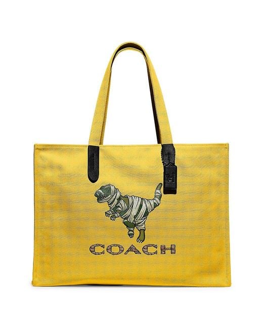 COACH Dinosaur Graphic Canvas Tote in Yellow for Men Lyst