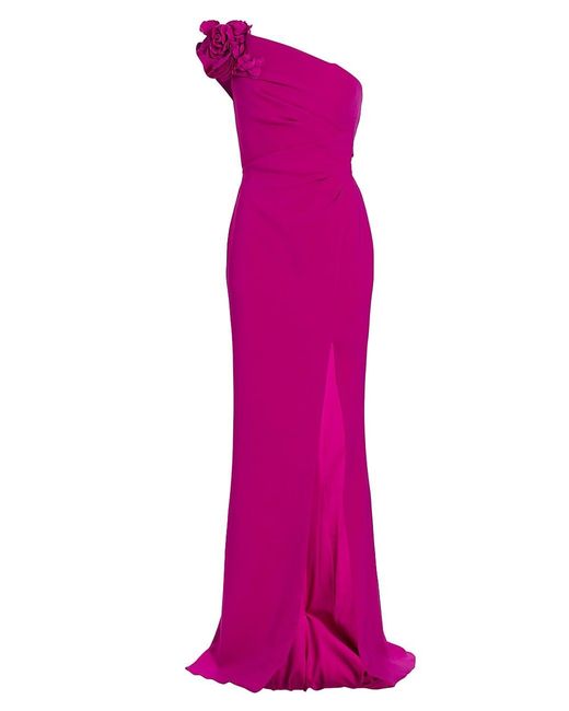 Marchesa Synthetic Floral One-shoulder Column Gown in Magenta (Pink) | Lyst