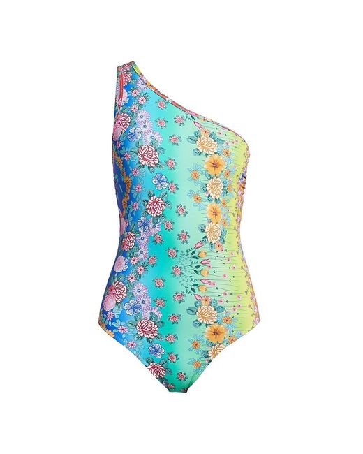 Johnny Was One-shoulder Ombré Floral Swimsuit in Blue | Lyst