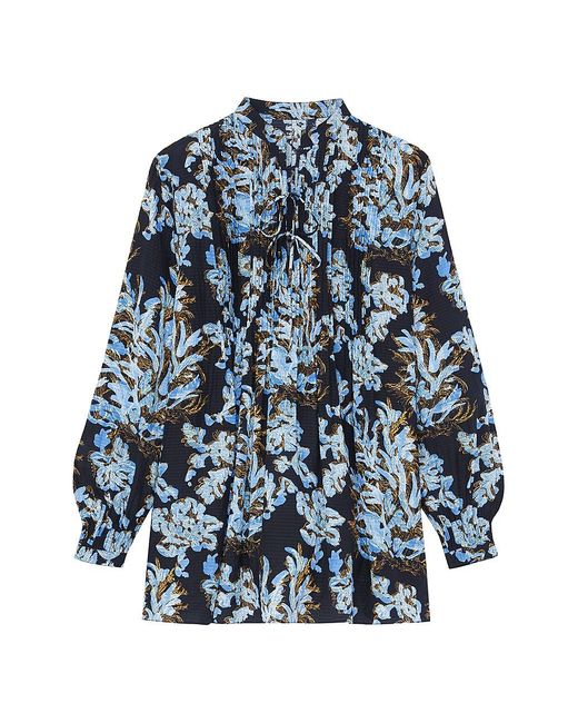 Lafayette 148 New York Floral Pintuck Silk Blouse in Blue | Lyst
