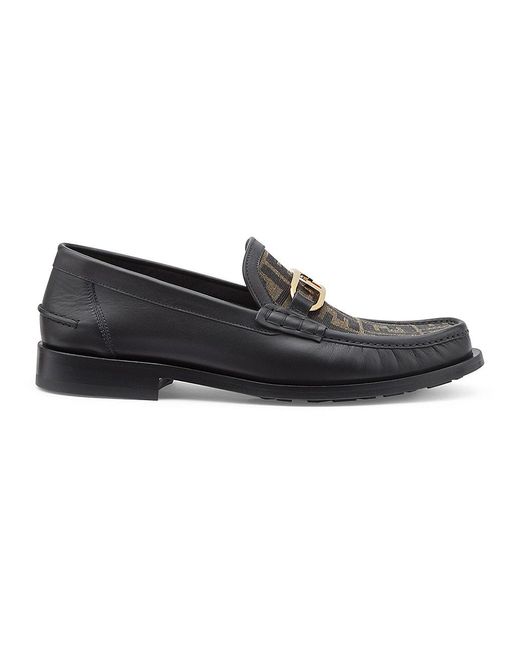 Fendi Leather O-lock Loafers in Black for Men | Lyst