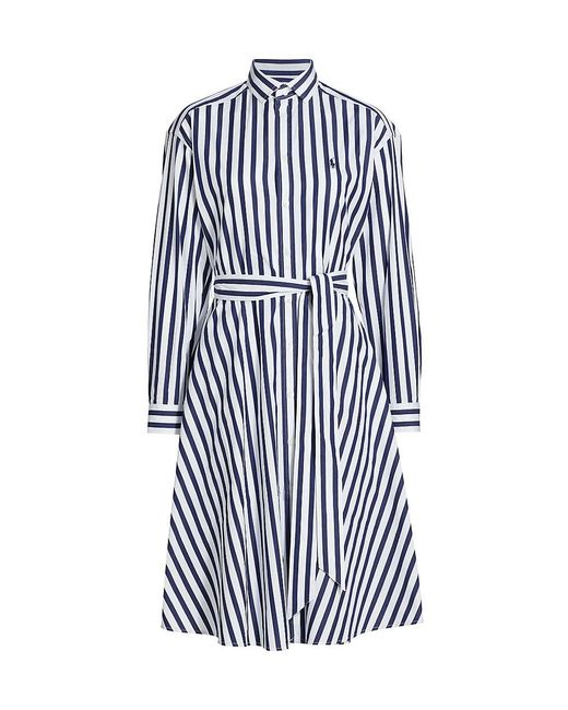 Polo Ralph Lauren Ela Belted Stripe Cotton Shirtdress in Blue | Lyst