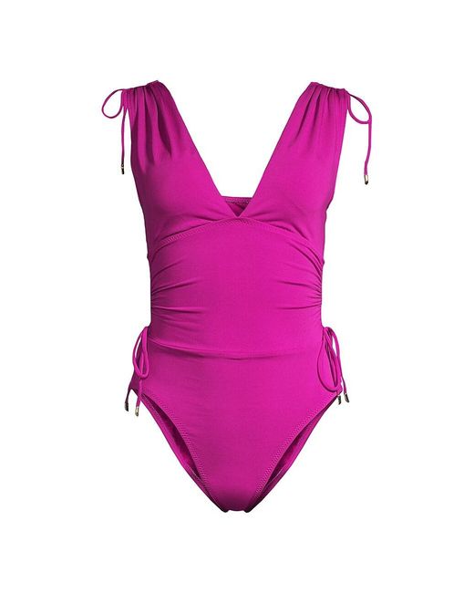 Robin Piccone Aubrey Plunging V-neck One-piece Swimsuit in Pink | Lyst