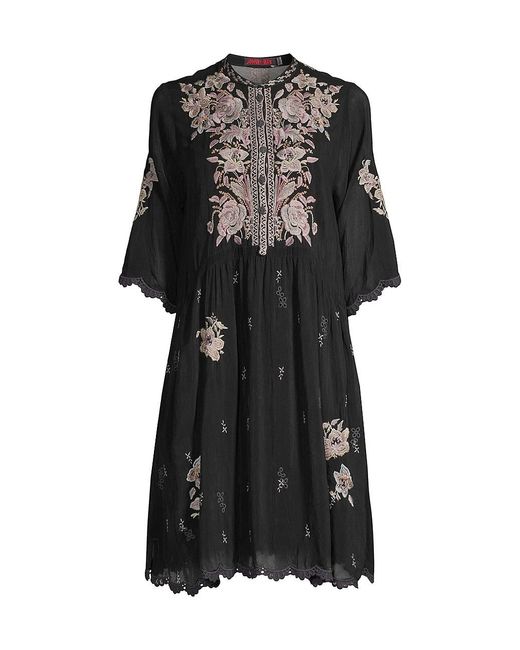 Johnny Was Triana Embroidered Tunic Dress in Black | Lyst