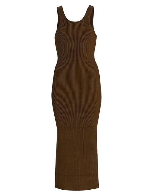 Totême Synthetic Ribbed Curved Compact Knit Midi-dress in Brown | Lyst
