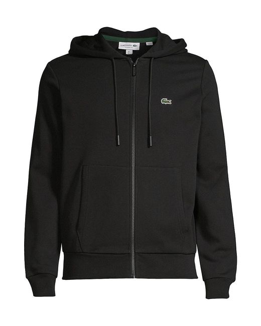 Lacoste Zipup Cotton Fleece Hoodie in Black for Men Lyst