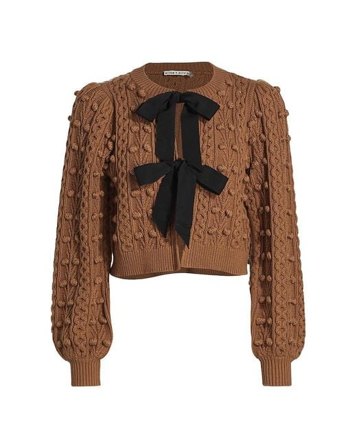 Alice + Olivia Wool Kitty Puff-sleeve Cardigan in Camel (Natural) | Lyst