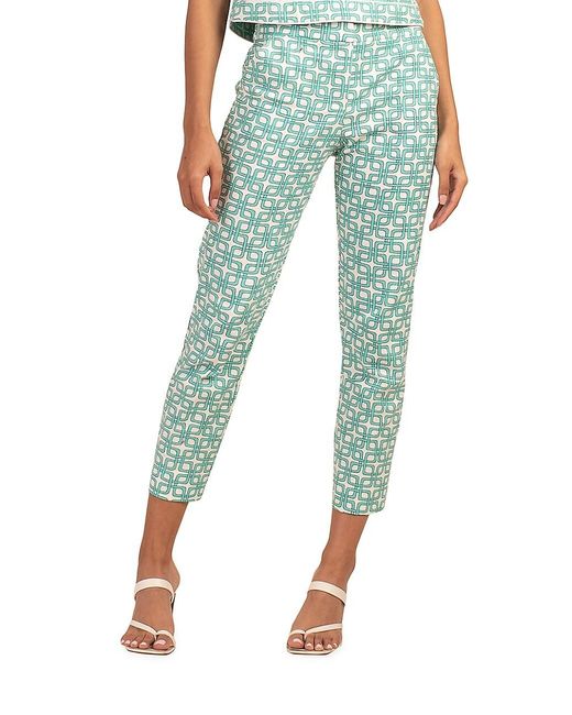 Trina Turk Moss Printed Cotton-blend Crop Pants in Turquoise (Blue) | Lyst