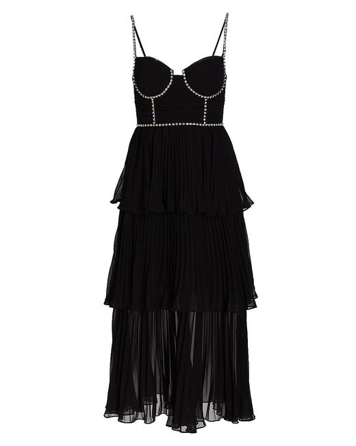 Self-Portrait Bustier Tiered Chiffon Midi-dress in Black | Lyst