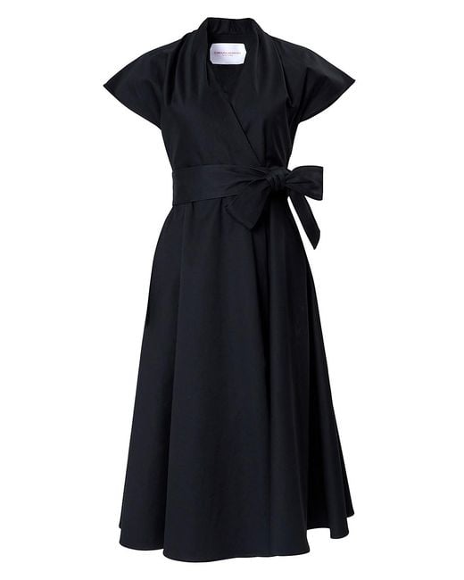 Carolina Herrera Short-sleeve Wrap Midi-dress in Black | Lyst