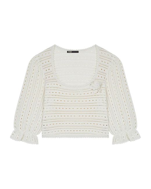 Maje Marcia Cropped Sweater in White | Lyst