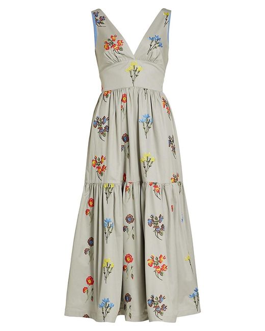 Silvia Tcherassi Cotton Dorotea Tiered Floral-embroidered Midi-dress in ...
