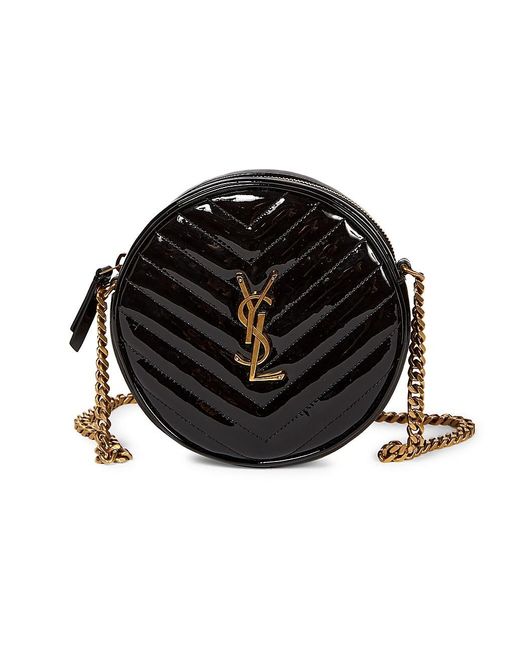Saint Laurent Jade Round MatelassÃ© Patent Leather Camera Bag in Nero (Black) | Lyst