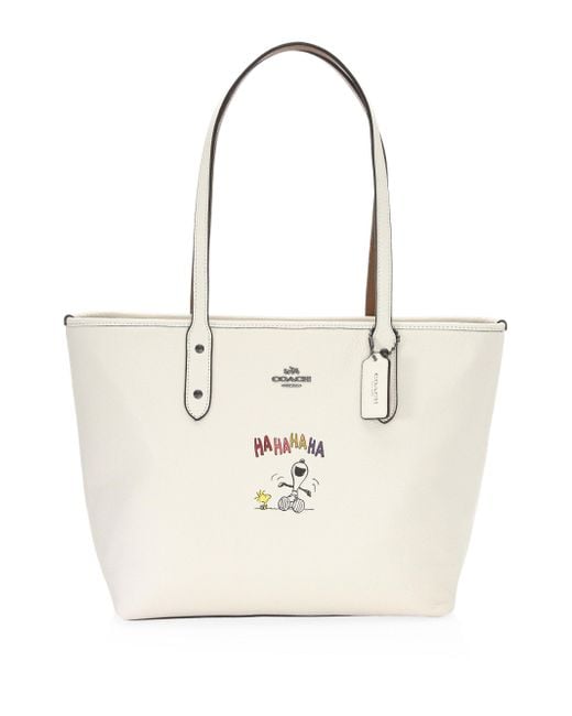 COACH X Peanuts Snoopy Leather Shoulder Bag in Natural | Lyst