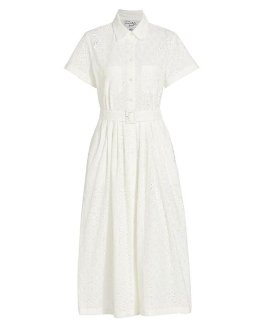 HVN Lace Kristin Belted Eyelet Shirtdress in White | Lyst