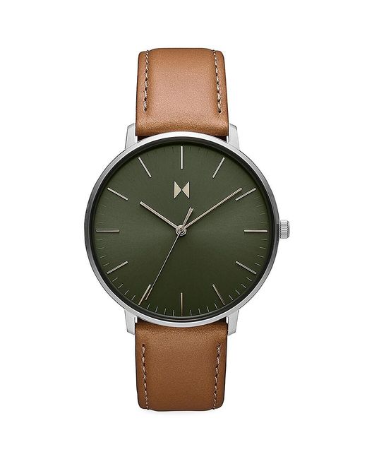 MVMT Legacy Slim Stainless Steel & Leather Strap Watch in Brown for Men