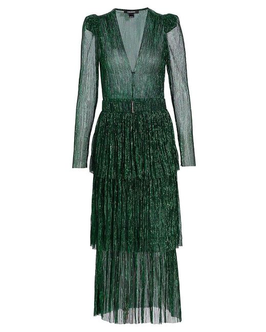Sabina Musayev Synthetic Cary Tiered Metallic Midi-dress in Emerald (Green) | Lyst