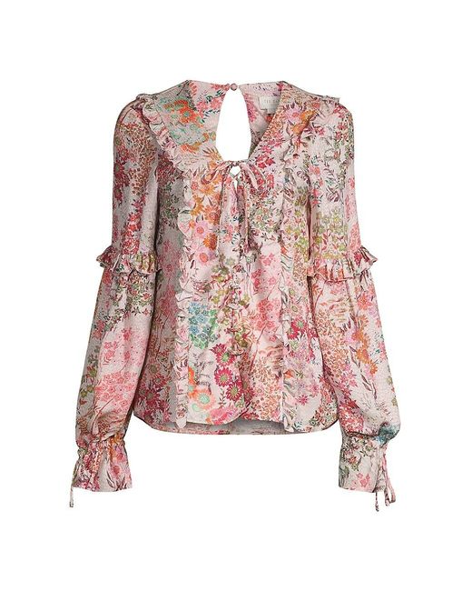 Ted Baker Marrlaa Ruffled Floral Blouse in Pink | Lyst