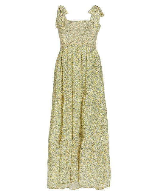 Xirena Cotton Lorraine Tiered Floral Maxi Dress in Green | Lyst