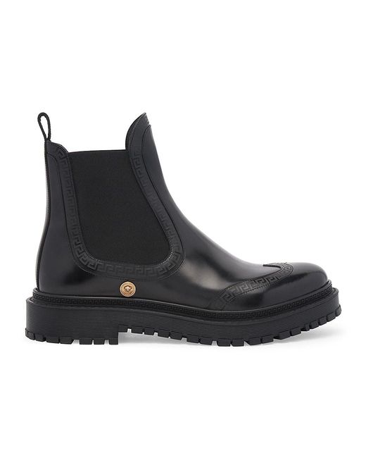Versace Greca Coin Leather Chelsea Boots in Black for Men | Lyst