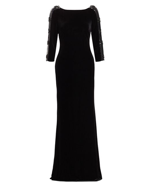Badgley Mischka Sleeveless Embellished Velvet Dress in Black - Lyst