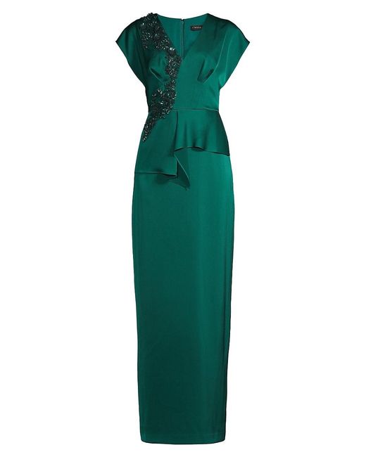 Aidan Mattox Synthetic Short-sleeve Applique Peplum Gown in Dark Jade (Green) | Lyst