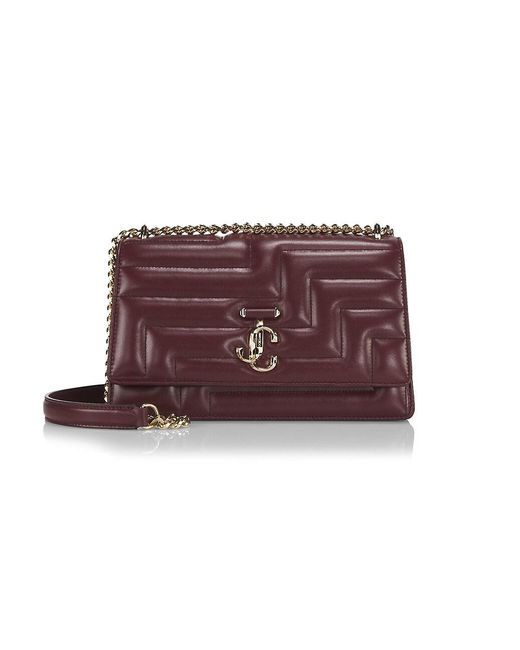 Jimmy Choo Varenne Quilted Leather Shoulder Bag in Burgundy Light Gold