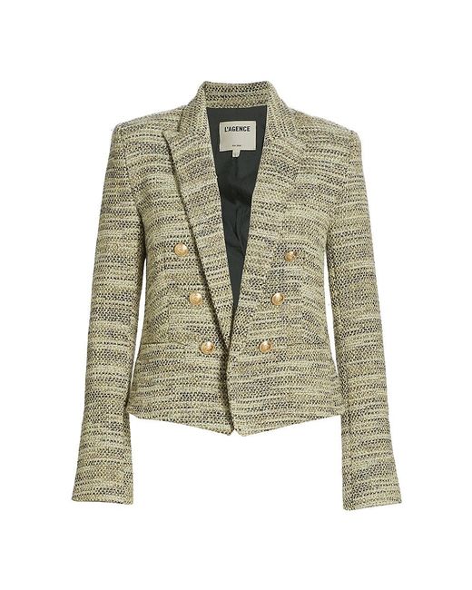 L'Agence Brooke Double-breasted Tweed Crop Blazer in Green | Lyst