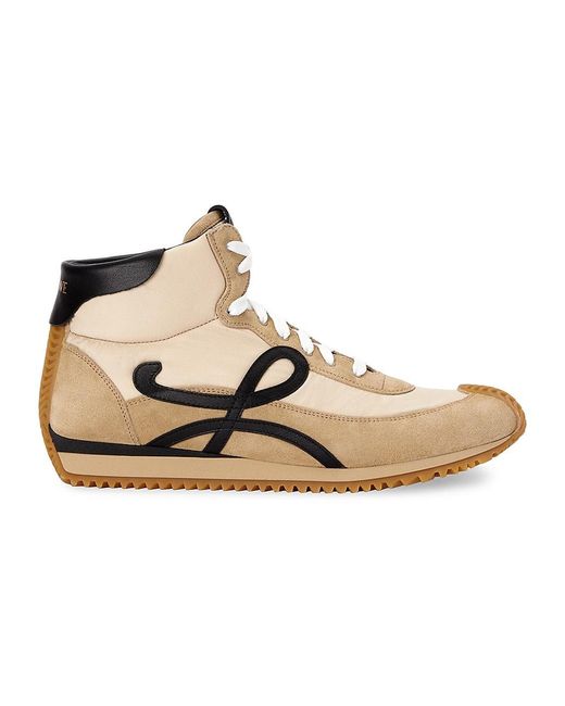 Loewe Leather Flow Runner Hightop Sneakers in Gold Black (Metallic