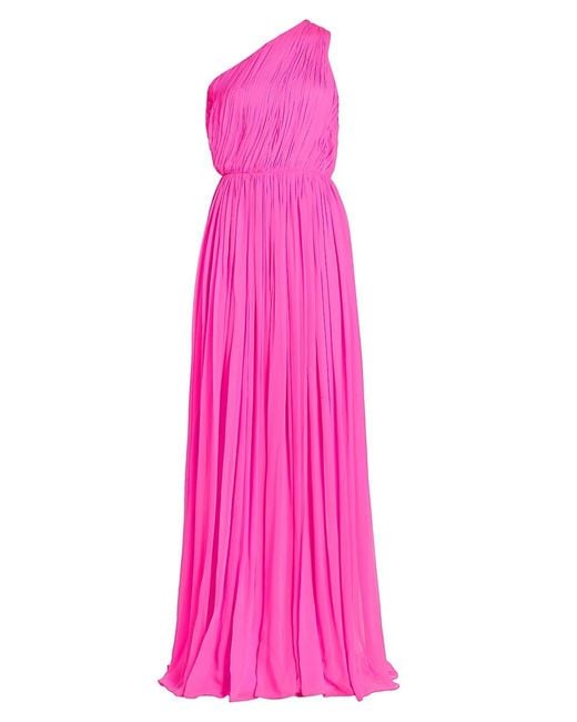 Adam Lippes Silk Chiffon Plissé Gown in Hot Pink (Pink) | Lyst