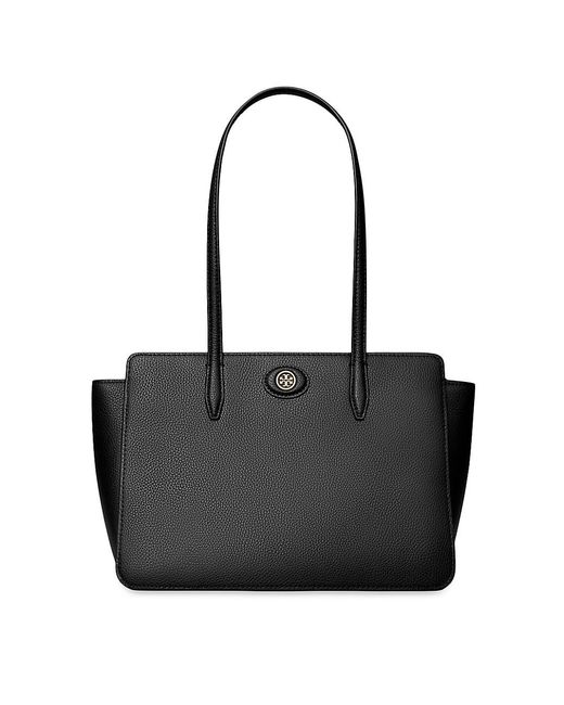 Tory Burch Small Robinson Leather Tote Bag in Black | Lyst