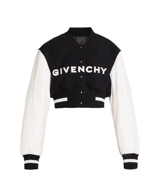Givenchy Logoembroidered Leather Crop Varsity Jacket in Black Lyst