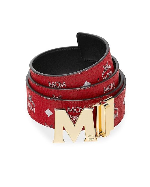 MCM Claus Antique M Reversible Belt In White Logo Visetos in Red for Men