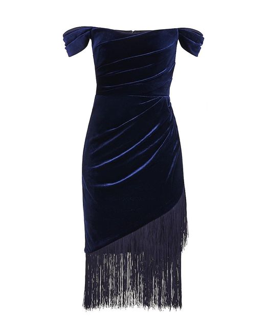 THEIA Melissa Velvet Fringe Dress in Blue Lyst