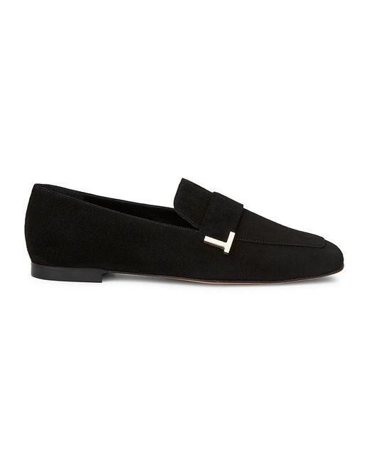 Lafayette 148 New York Eve Square-toe Suede Loafers in Black - Lyst