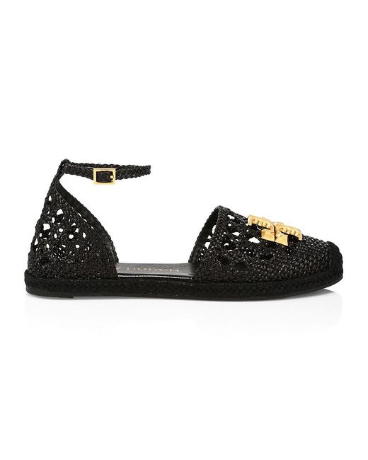 Tory Burch Eleanor Woven Leather D'orsay Espadrille Sandals in Black | Lyst