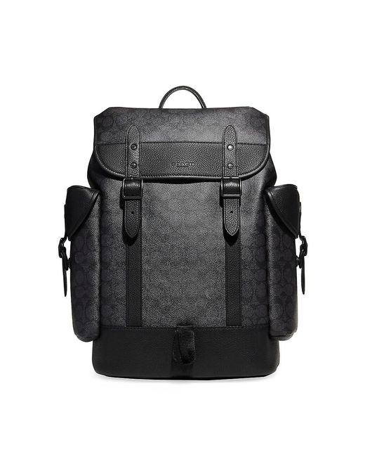 COACH Hitch Coated Canvas & Leather Backpack in Charcoal Black (Black ...