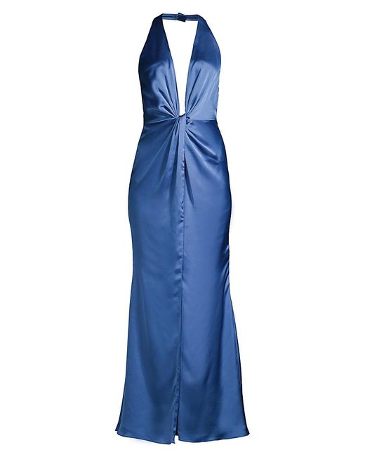 Fame & Partners Vania Plunge Satin Gown in Blue | Lyst