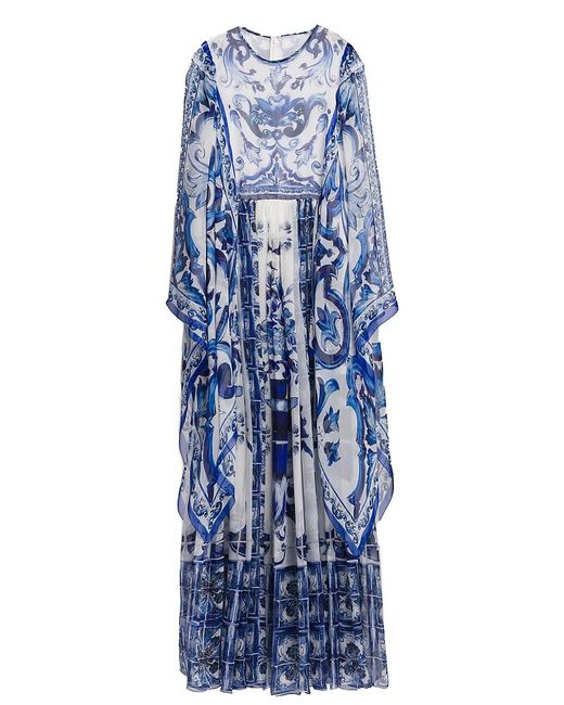 Dolce & Gabbana Silk Blu Mediterraneo Painterly Kimono-sleeve Maxi ...