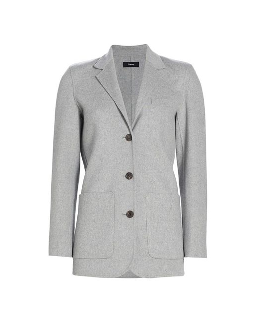 Theory Woolblend Elbow Patch Blazer in Gray Lyst