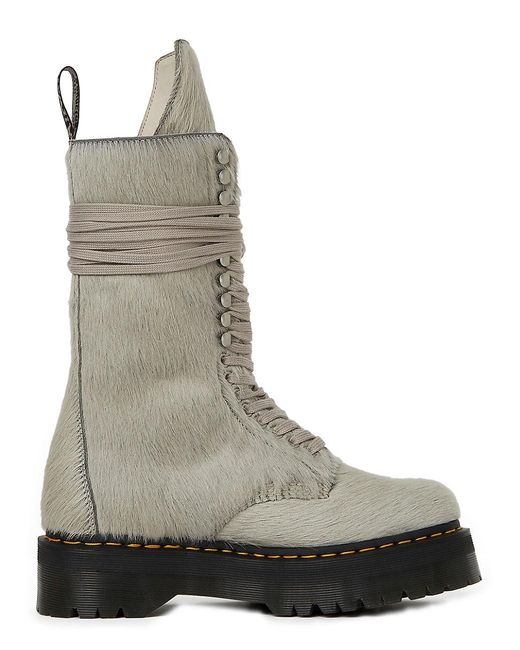 Rick Owens X Dr. Martens Quad Sole Calf Hair Boots in White for Men | Lyst